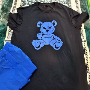 Black T-Shirt with Blue Bear Graphic with Matching Pants